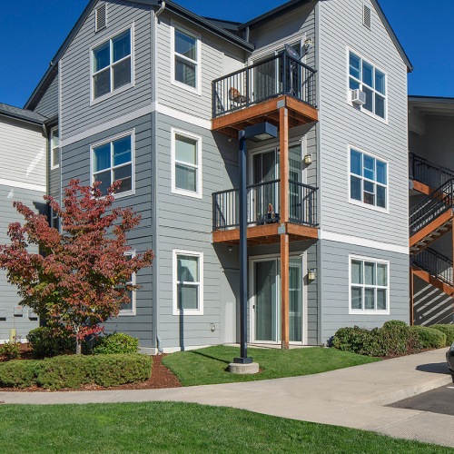 Jory Trail Apartments Exterior view of Jory Trail apartments with parking in Wilsonville